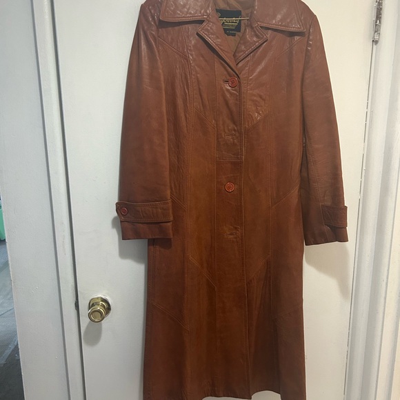 Vintage Brown Leather Trech Coat size 8 - Picture 5 of 5